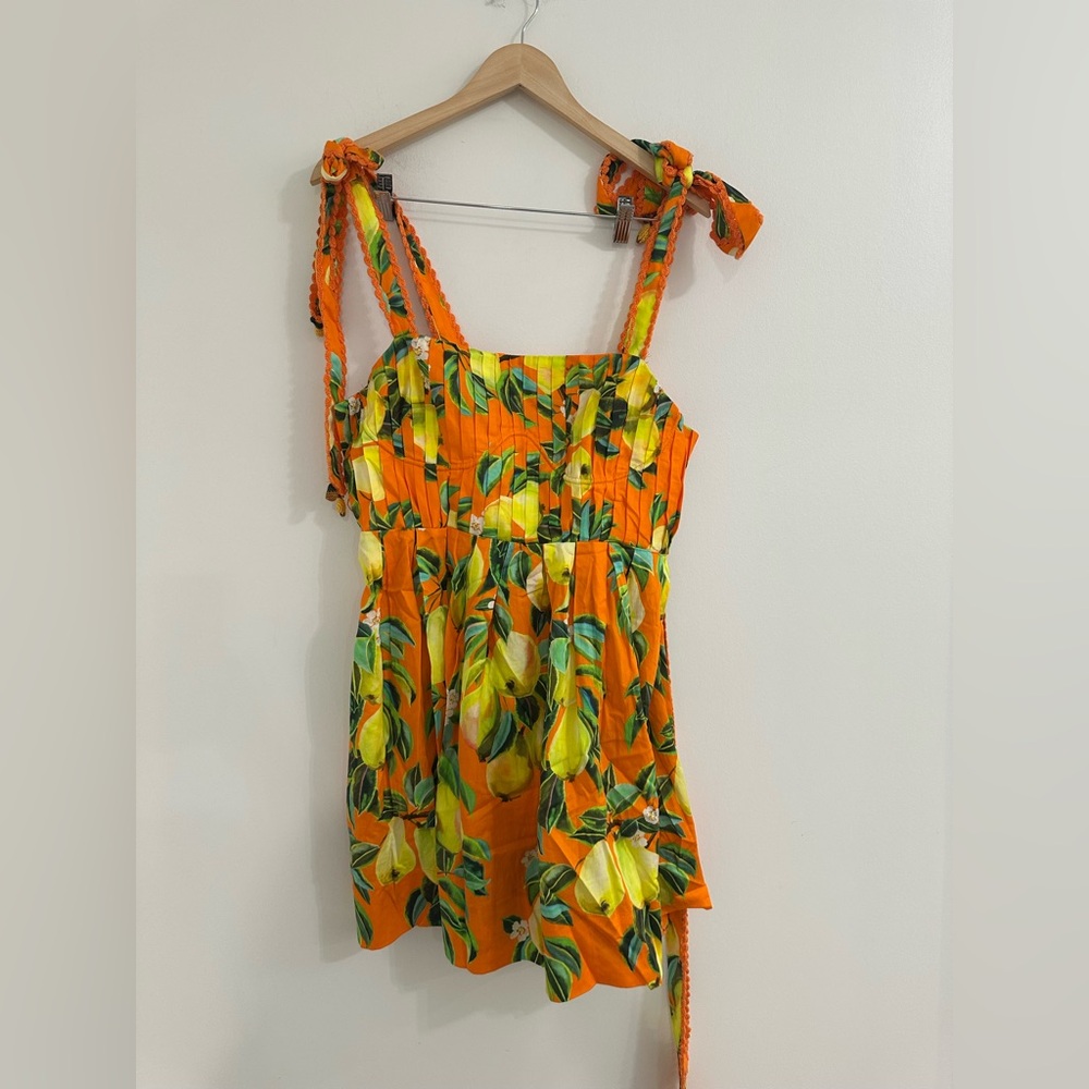 Bright Orange Tropical Tie-Shoulder Mini Dress - Picture 3 of 7